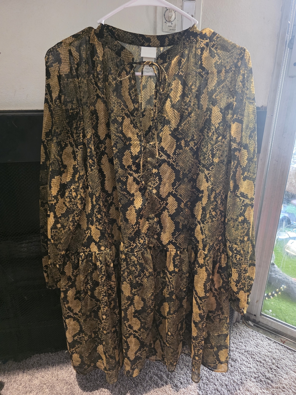 H&M Snake-Print Tunic Dress in Mustard and Black